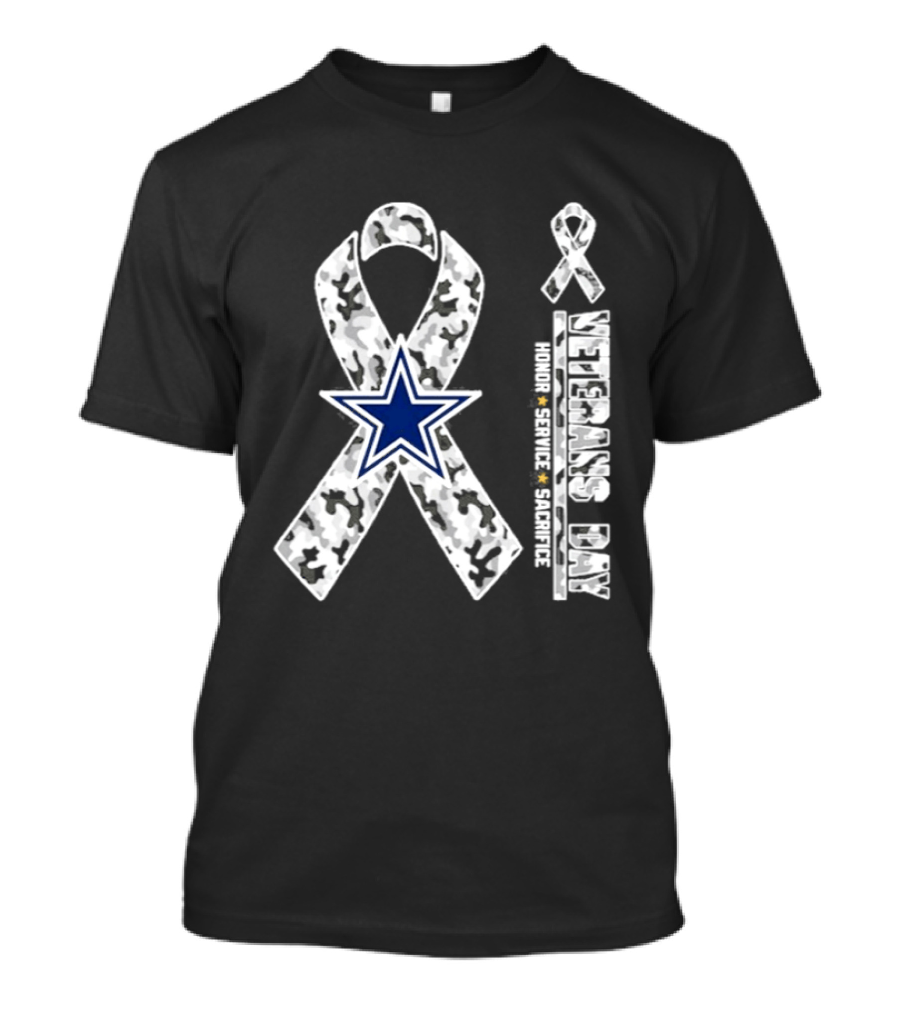 Dallas Cowboys Veterans Day 2026 Honor Service Sacrifice Camouflage Ribbon Star T-Shirt
