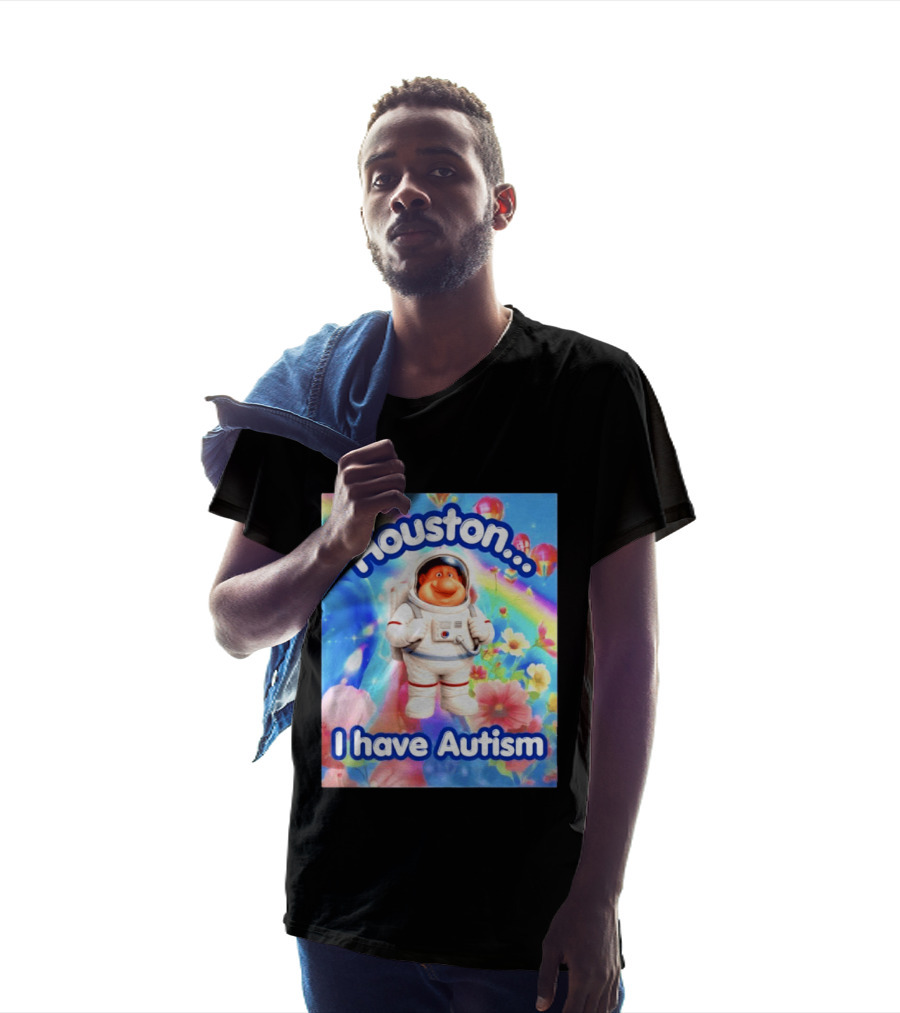 Houston I Have Autism Rainbow Astronaut Balloons And Flowers T-Shirt