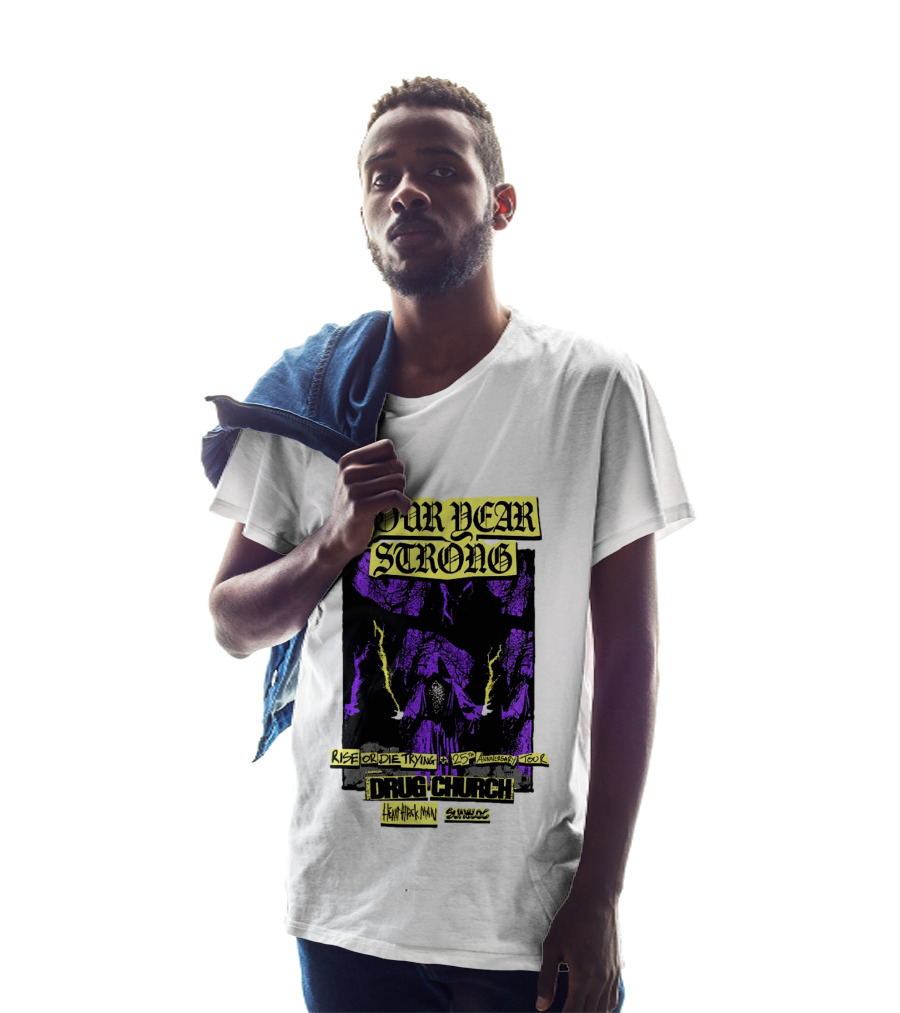 Four Year Strong Rise Or Die Trying 25th Anniversary Tour Drug Church Heart Attack Man Save Face Purple Cloaked Figure T-Shirt