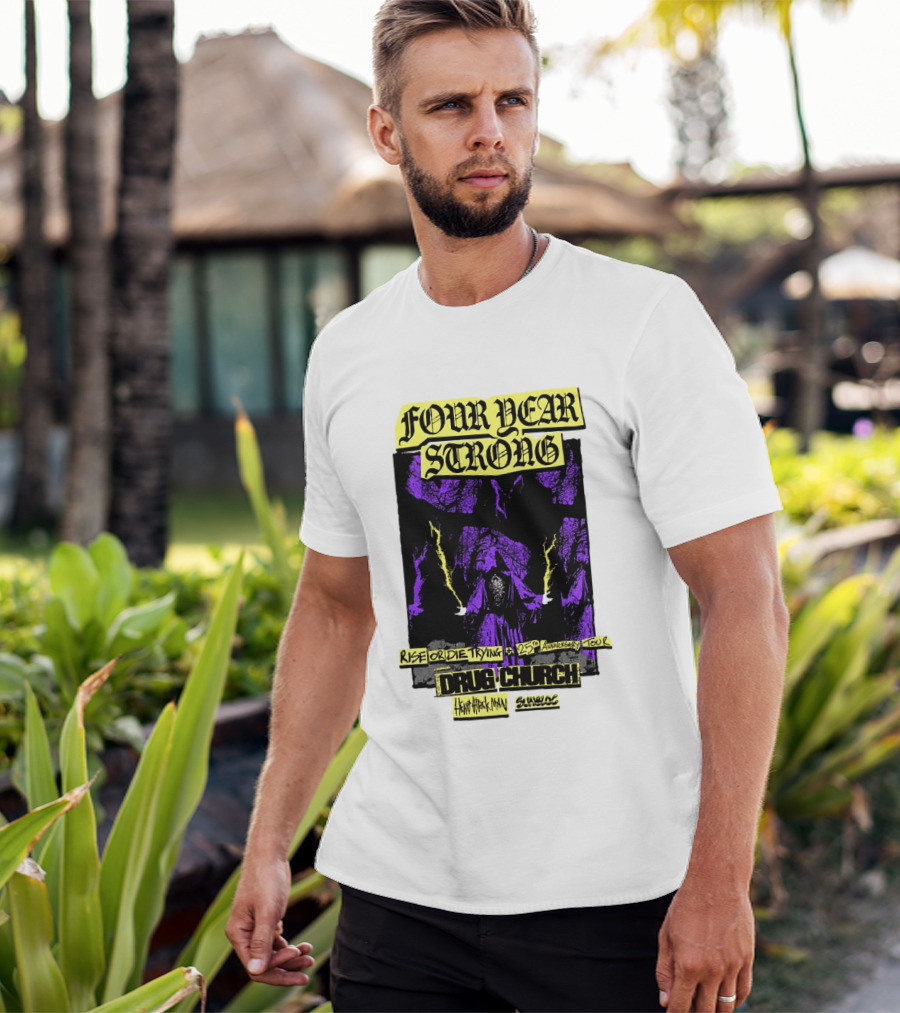 Four Year Strong Rise Or Die Trying 25th Anniversary Tour Drug Church Heart Attack Man Save Face Purple Cloaked Figure T-Shirt