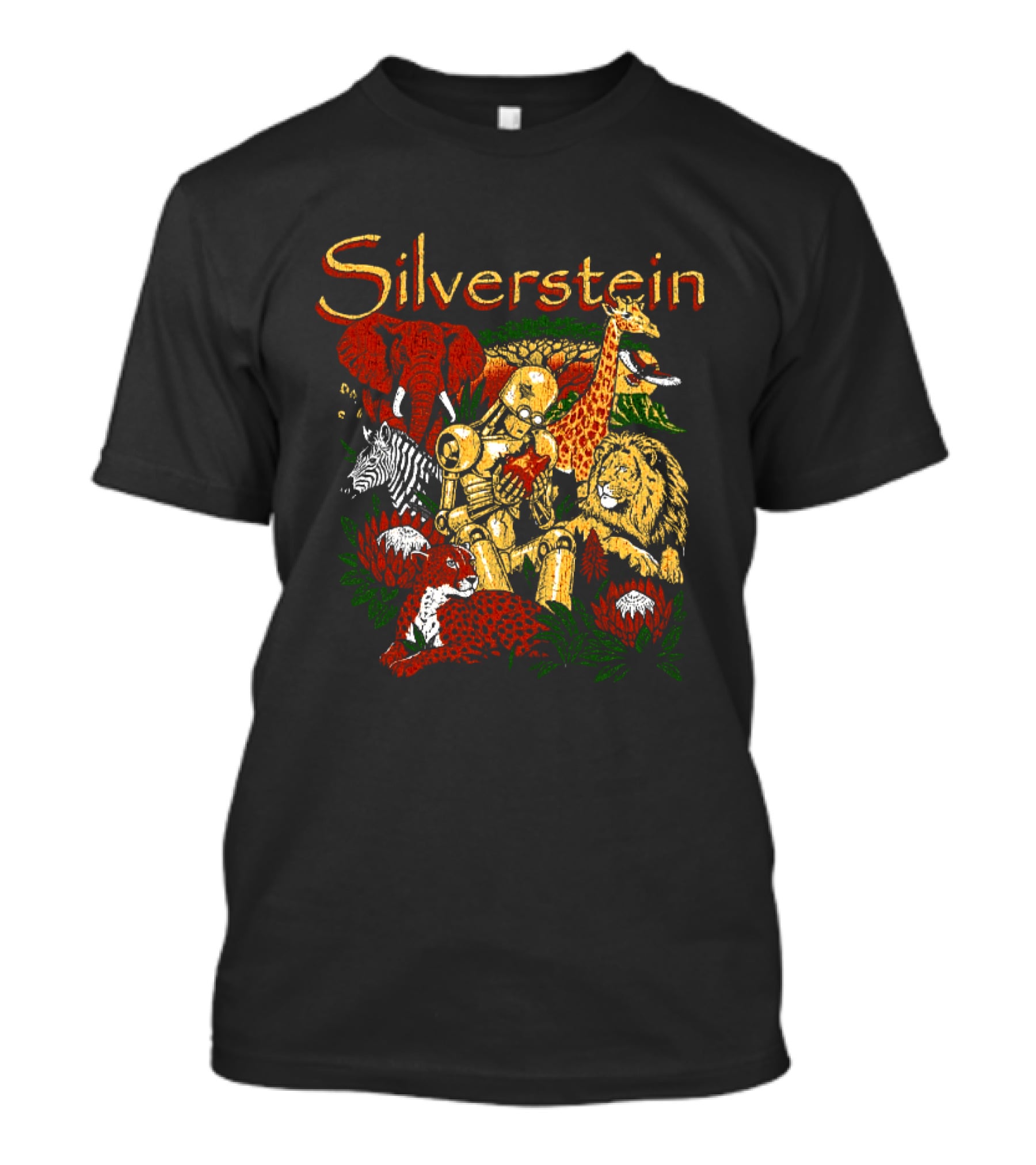 Silverstein South African 2026 Tour Wildlife Artistry With Golden Robots And Iconic Animals T-Shirt