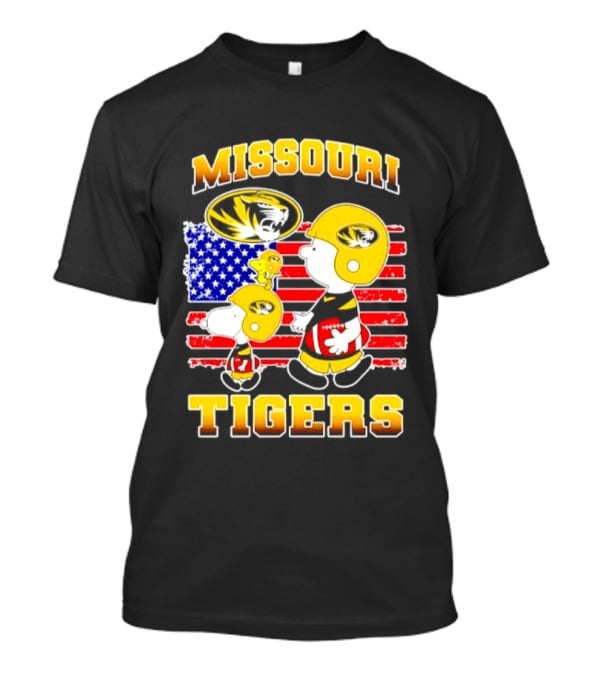 Missouri Tigers Snoopy Charlie Brown Woodstock Football Flag T-Shirt