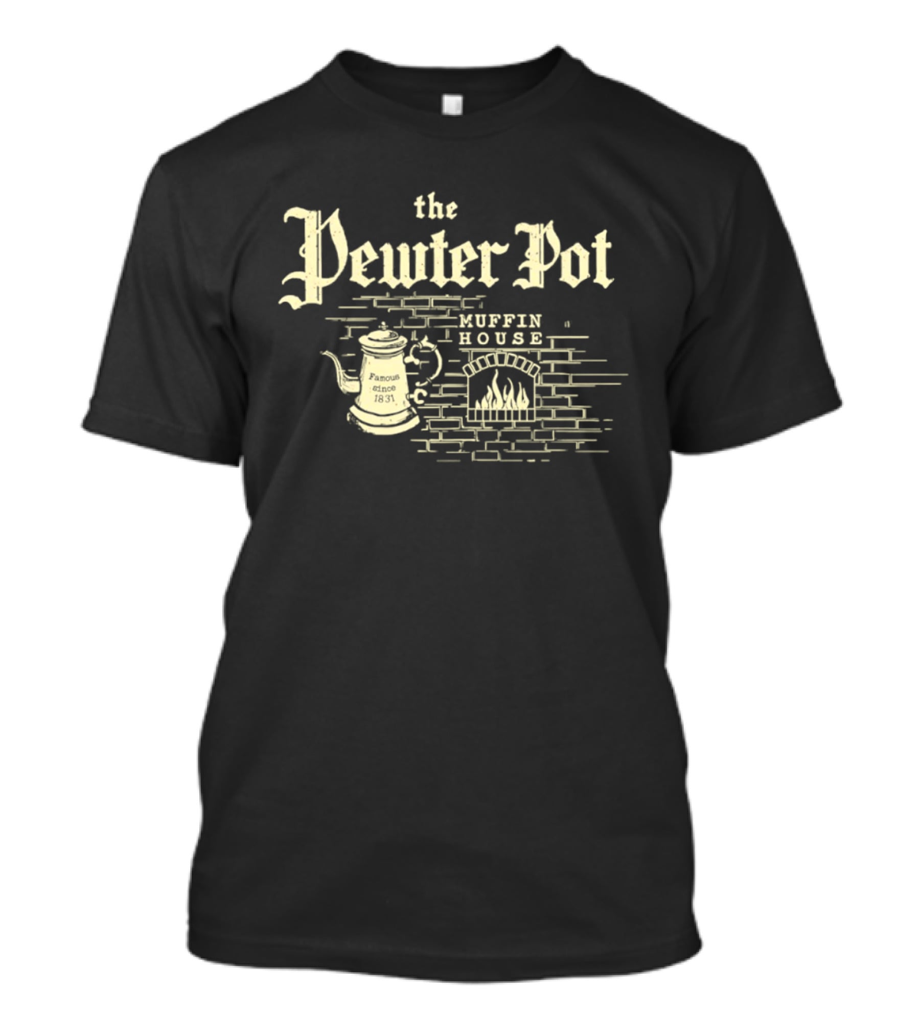 The Pewter Pot Muffin House Fireplace Brewing Kettle T-Shirt
