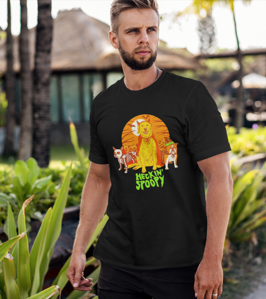 Heckin' Spoopy Dogs Halloween Golden Retriever Skeleton Costume Pumpkin Moon T-Shirt