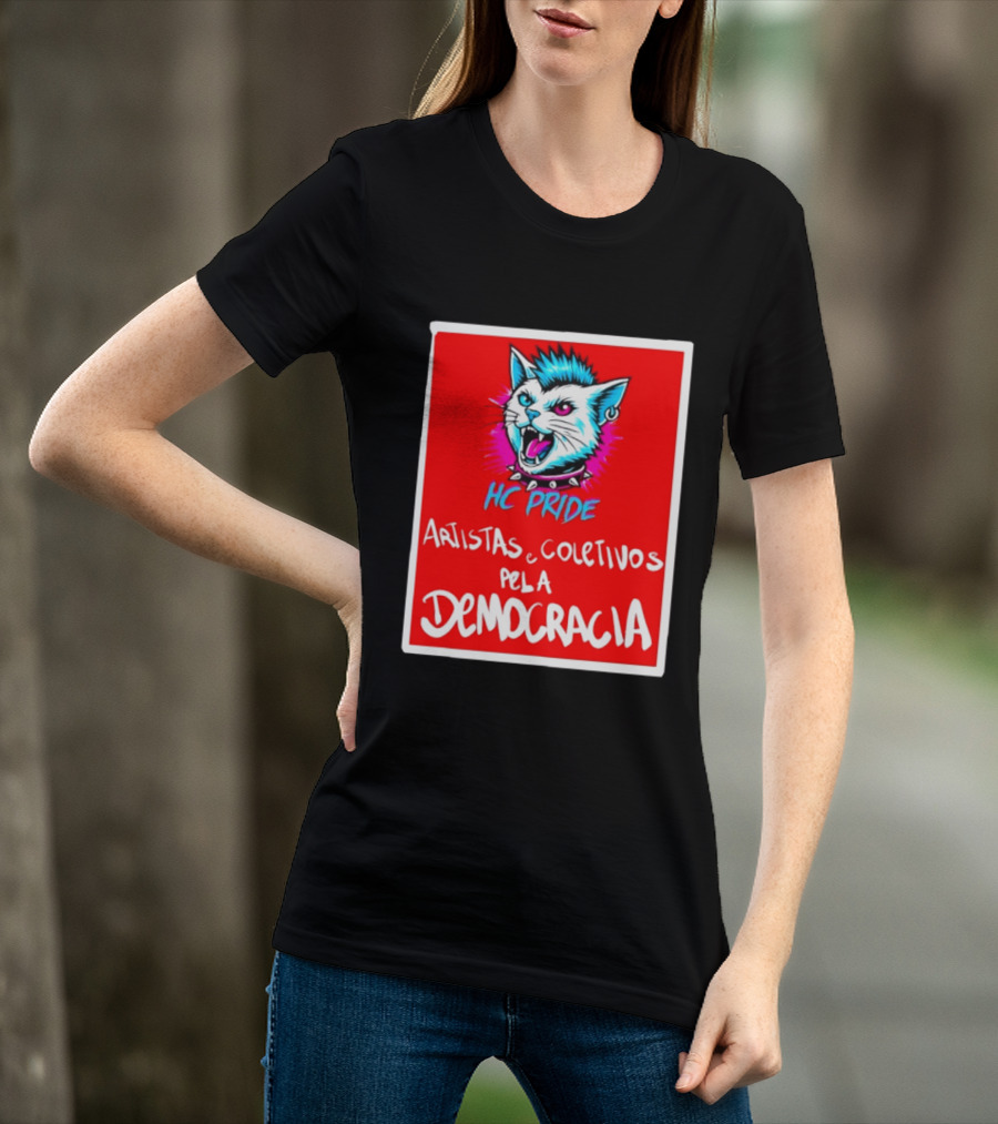 HC Pride Cat Rock Artistas E Coletivos Pela Democracia T-Shirt