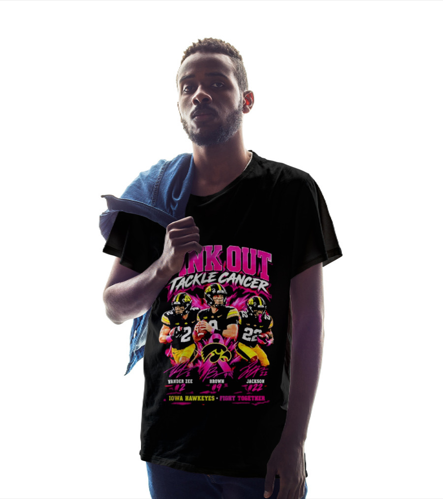 Iowa Hawkeyes Pink Out Tackle Cancer Fight Together Signatures 22 84 10 T-Shirt
