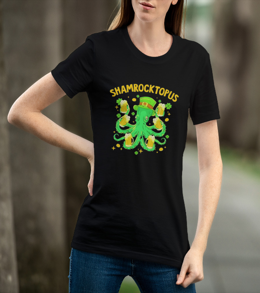 Shamrocktopus Octopus St Patrick's Day Beer Hat Shamrocks T-Shirt