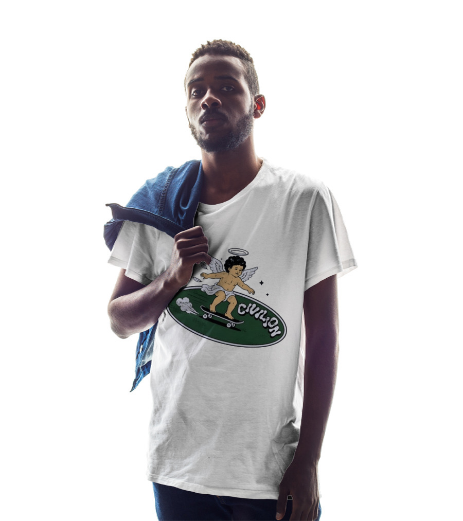 Skateboarding Angel Civilian Halo Wings T-Shirt