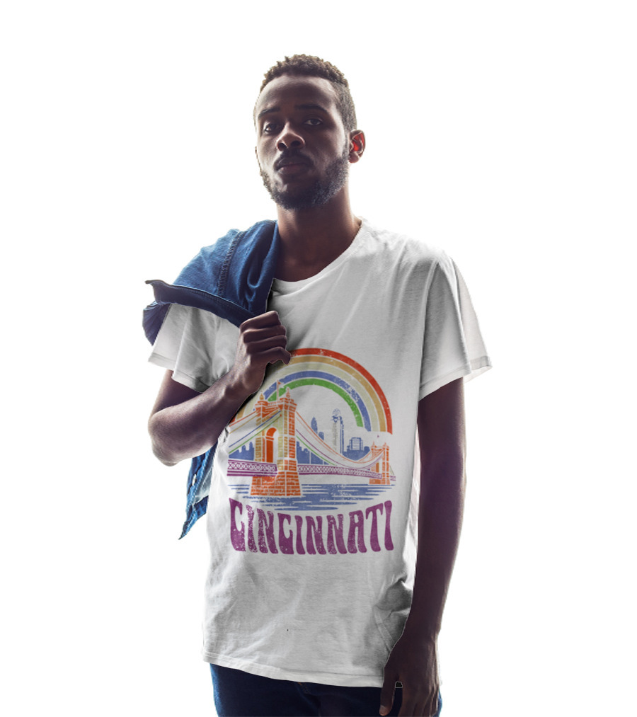 Cincinnati Roebling Bridge Rainbow Skyline Proud Of Our City T-Shirt