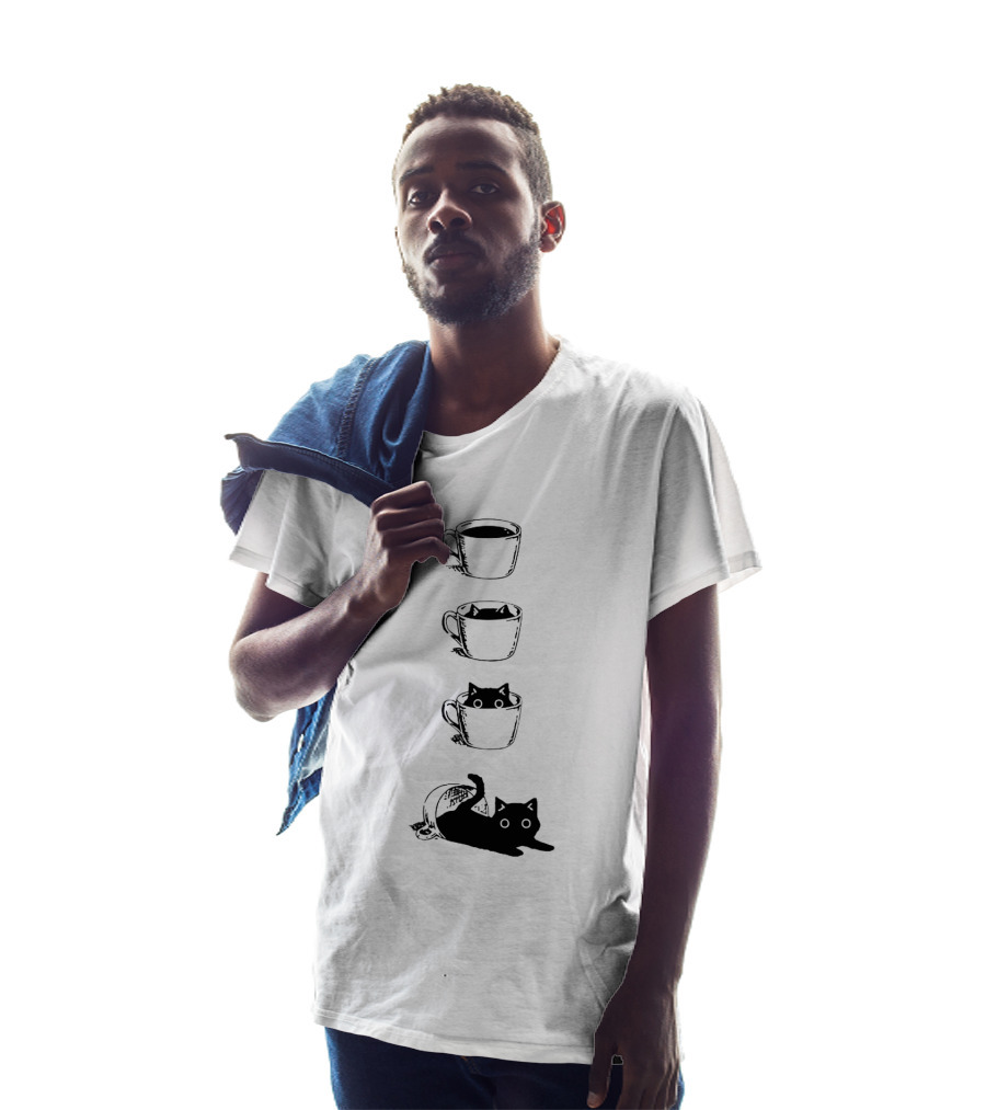 Cute Black Cat In Coffee Cups Sequence T-Shirt