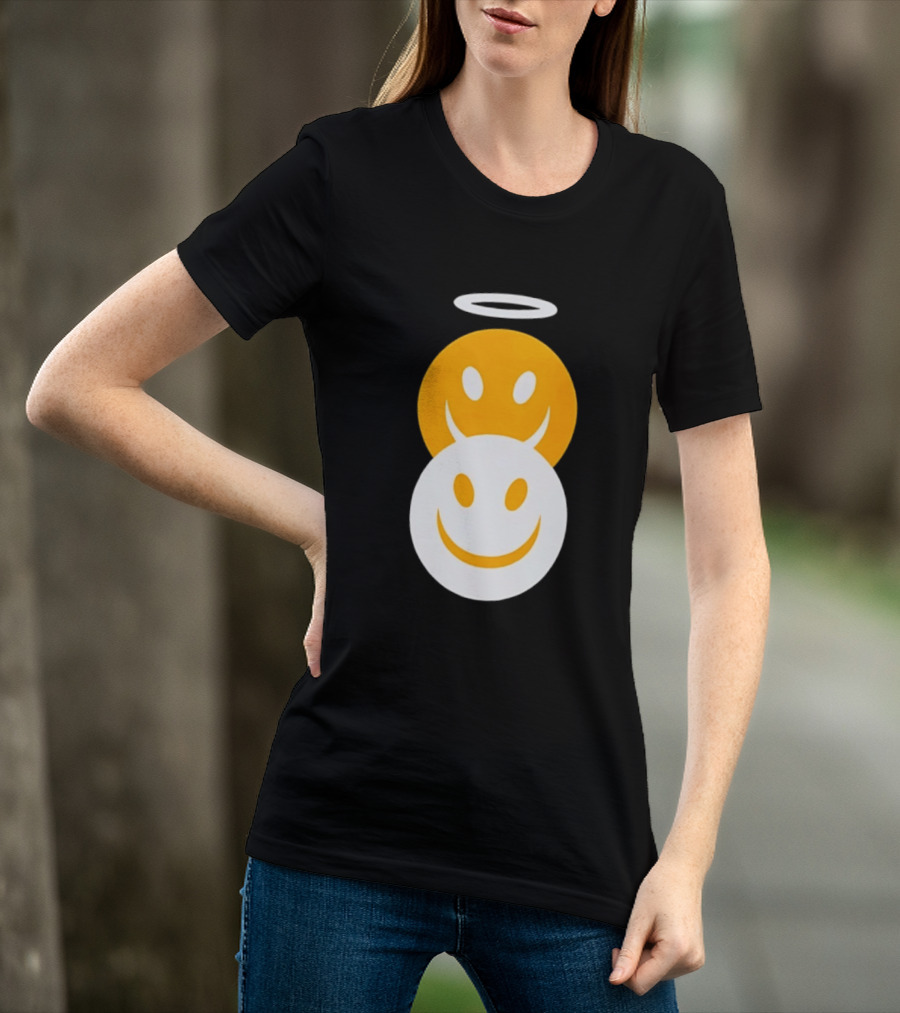 Angel And Devil Smiley Faces Halo And Horns T-Shirt