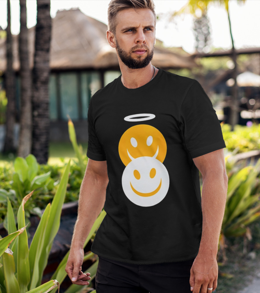 Angel And Devil Smiley Faces Halo And Horns T-Shirt