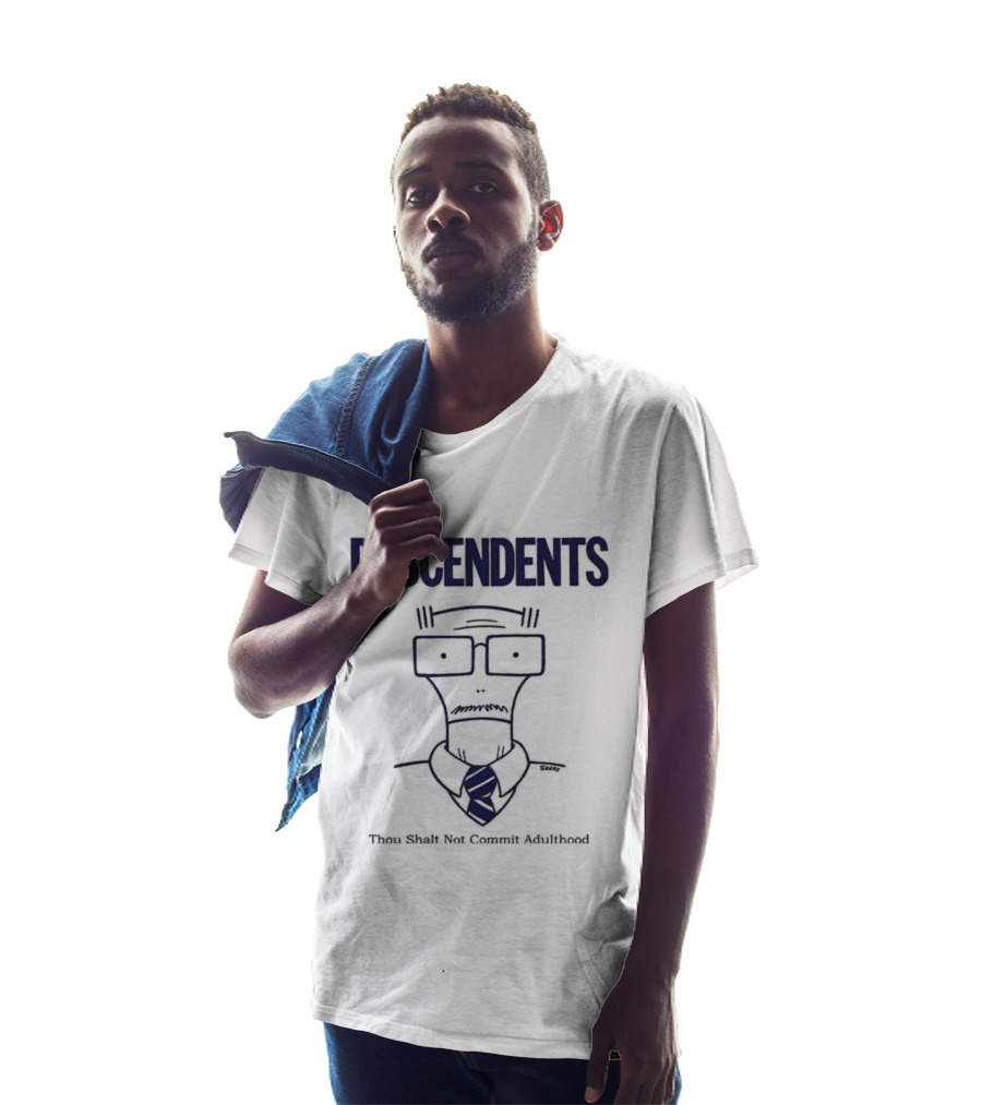Descendents Thou Shall Not Commit Adulthood Cartoon Character With Glasses And Tie T-Shirt