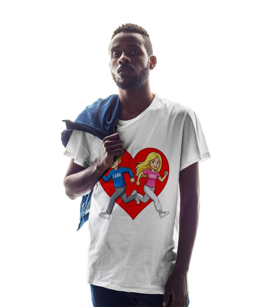 Lami And Emily Cartoon Couple Running With Heart T-Shirt