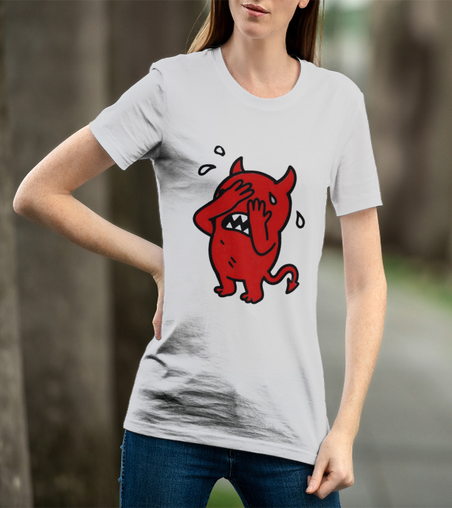Devil Cartoon Facepalm Panicking Sweating Emoji T-Shirt