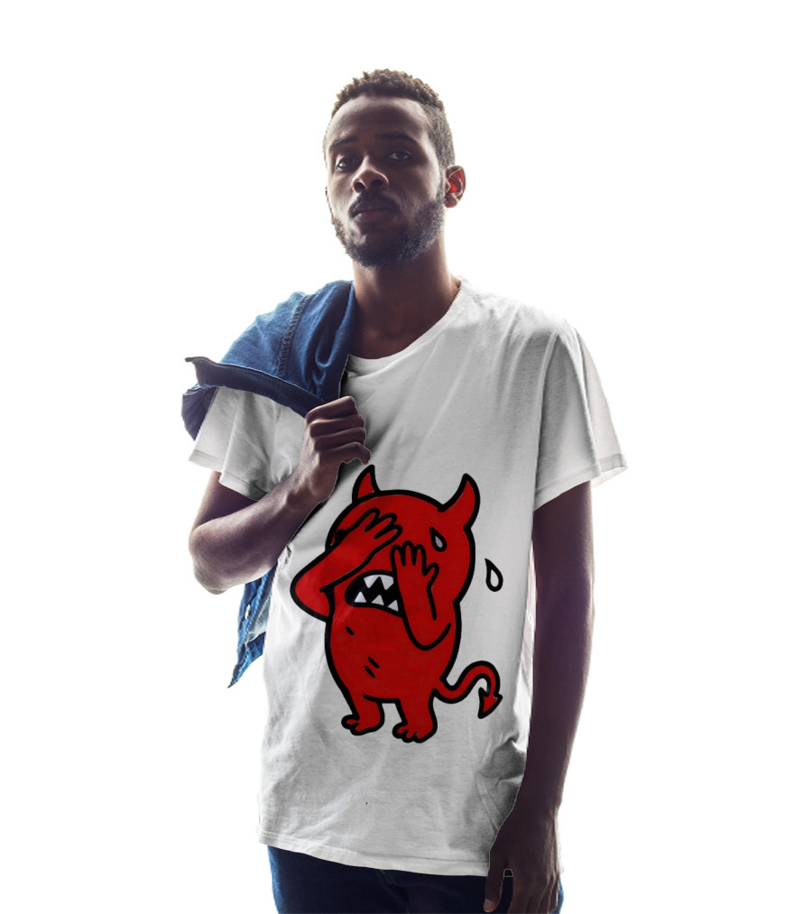 Devil Cartoon Facepalm Panicking Sweating Emoji T-Shirt