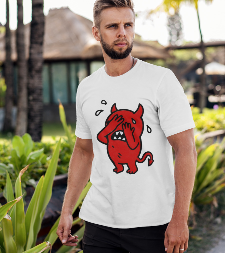 Devil Cartoon Facepalm Panicking Sweating Emoji T-Shirt