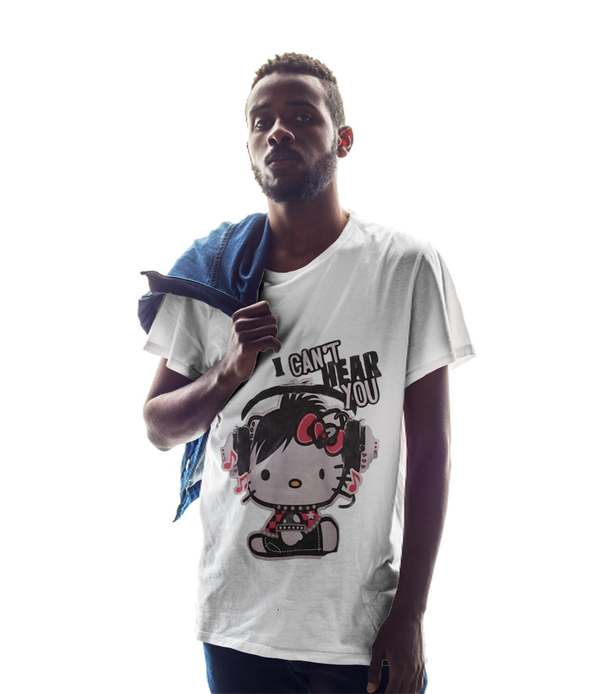 Hello Kitty I Can't Hear You Headphones Music Emo T-Shirt