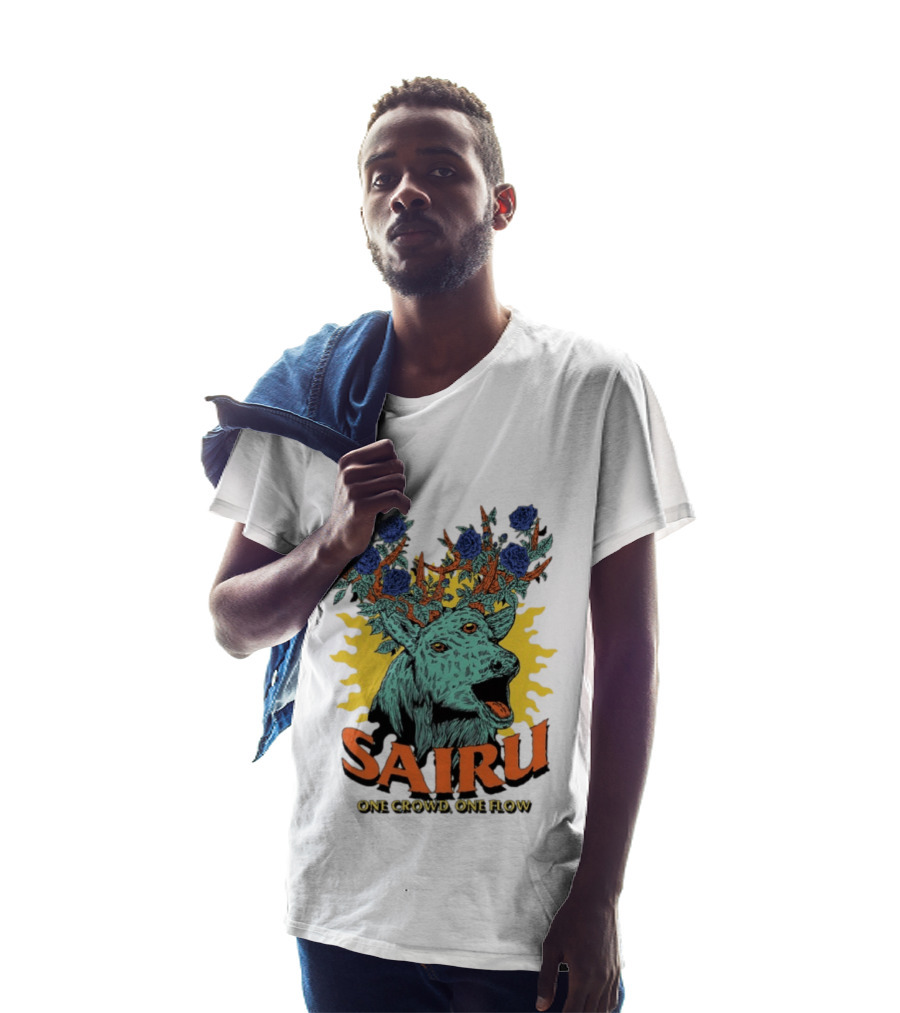 Sairu One Crowd One Flow Deer With Blue Roses Horns T-Shirt