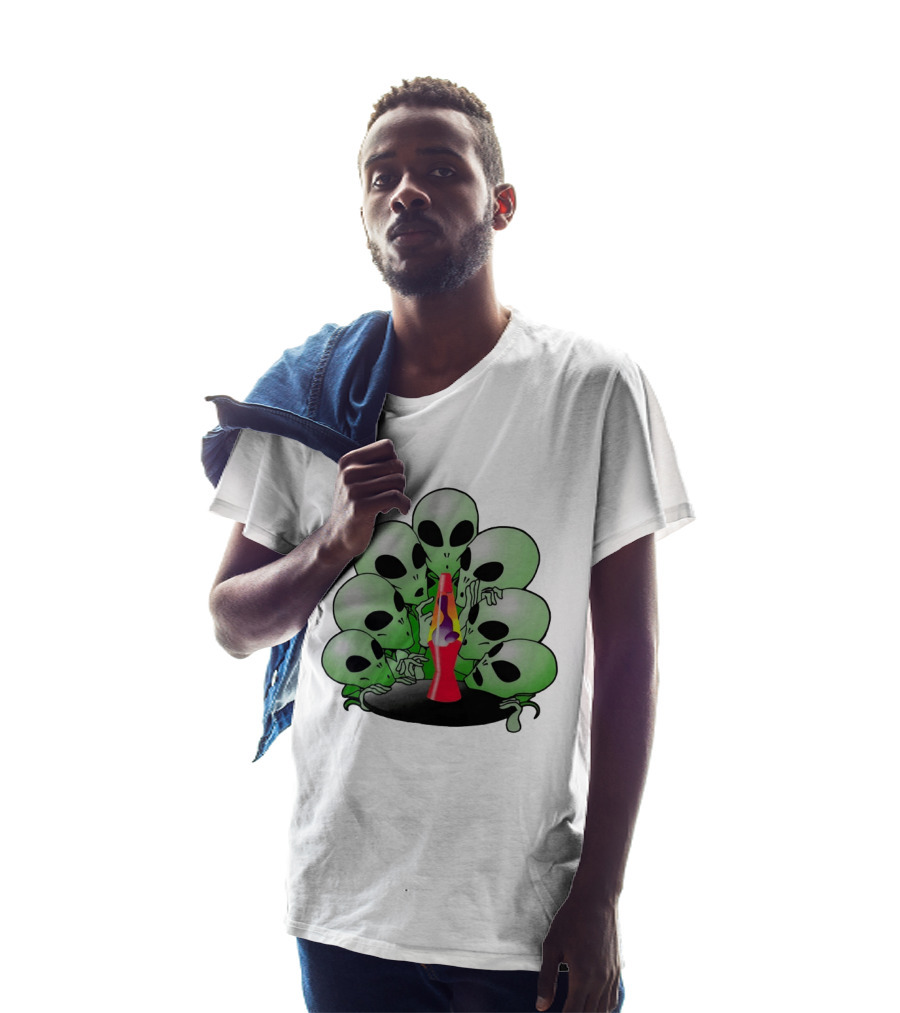 Aliens Gathering Around Colorful Lava Lamp T-Shirt