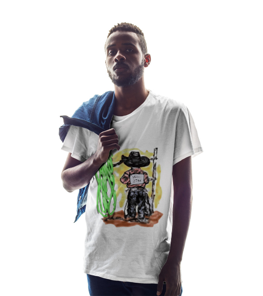 Vnere 2766 Cowboy Vintage Western Art With Hat And Fence T-Shirt