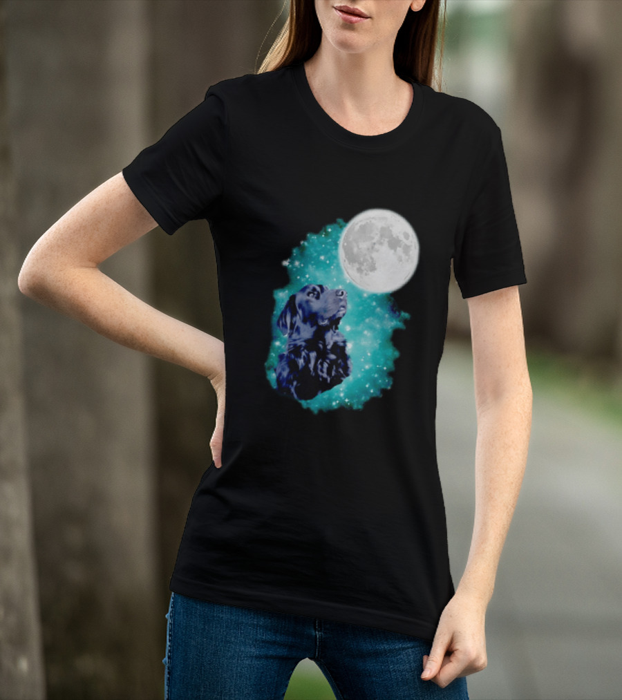 Black Dog Under Moon In Galaxy Space T-Shirt