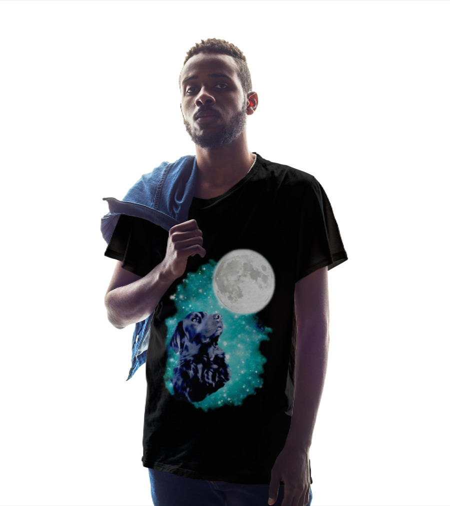 Black Dog Under Moon In Galaxy Space T-Shirt