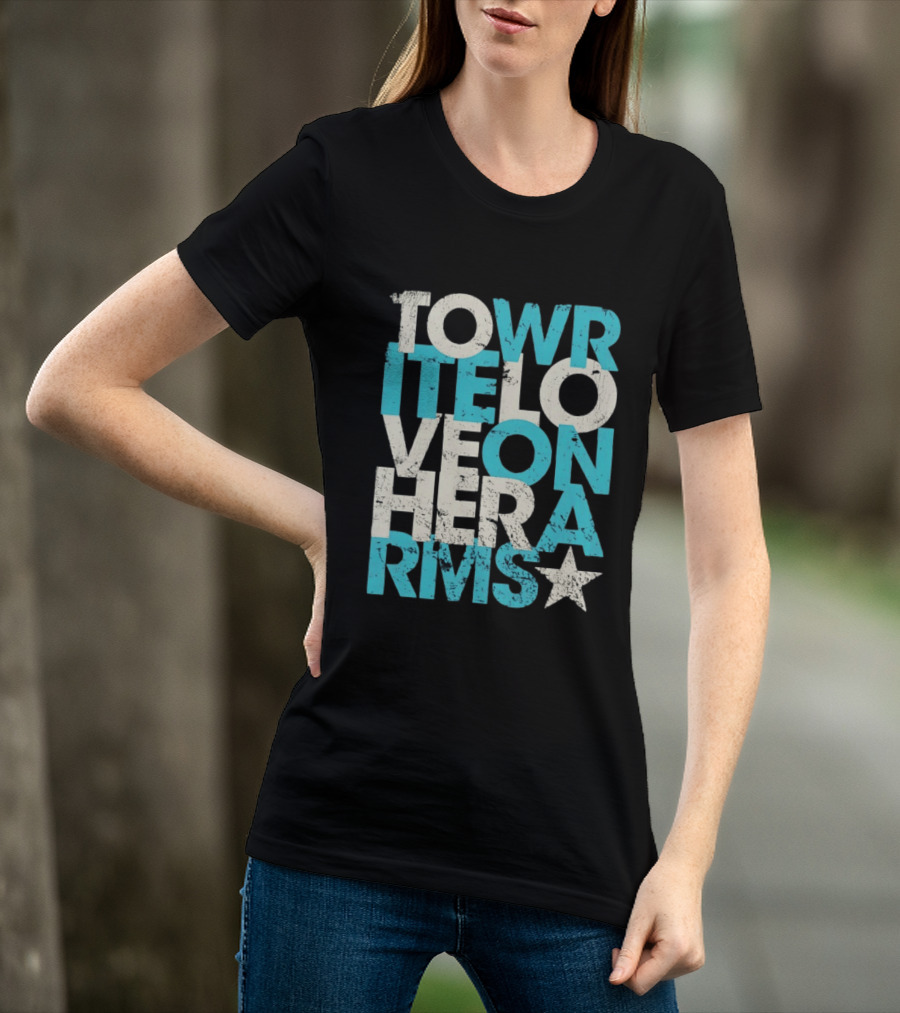 Tower Love Hero Arms Distressed Text Star T-Shirt