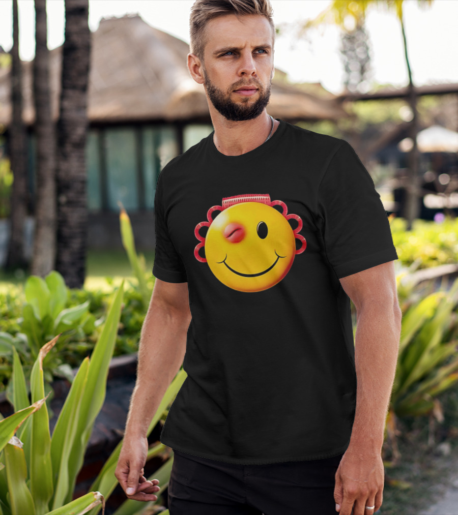 Winking Smiley Face Emoji With Hair Rollers T-Shirt