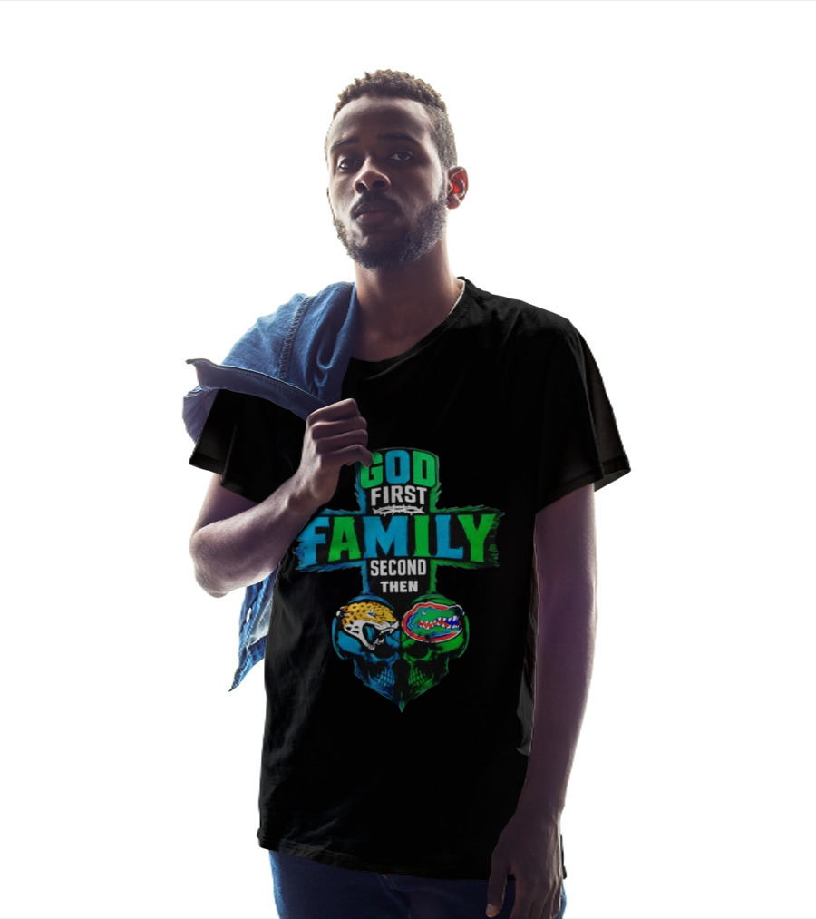 God First Family Second Jacksonville Jaguars Florida Gators Skull Heart T-Shirt