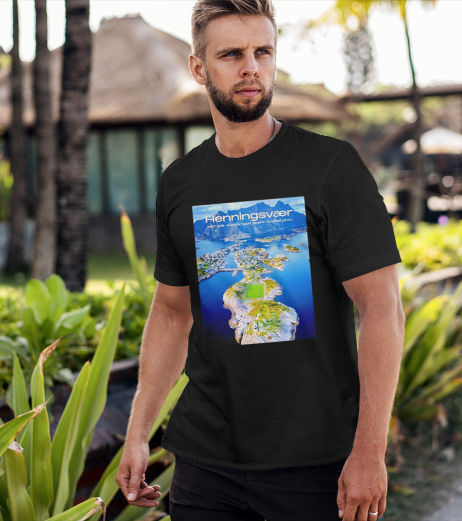 Henningsvaer With The World's Most Scenic Football Pitch Aerial View T-Shirt