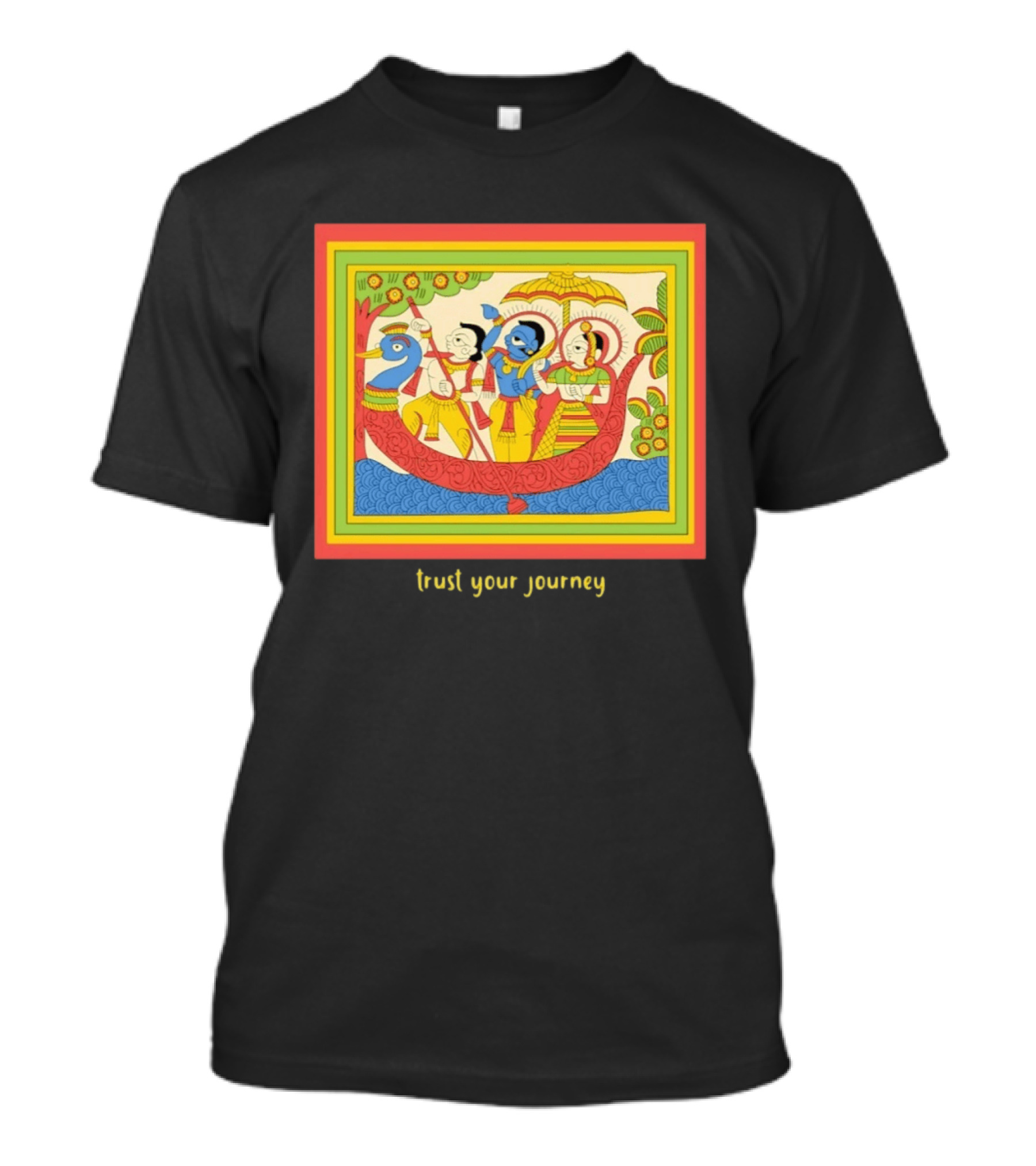 Phad Paintings Trust Your Journey Krishna Radha Boat Scene T-Shirt