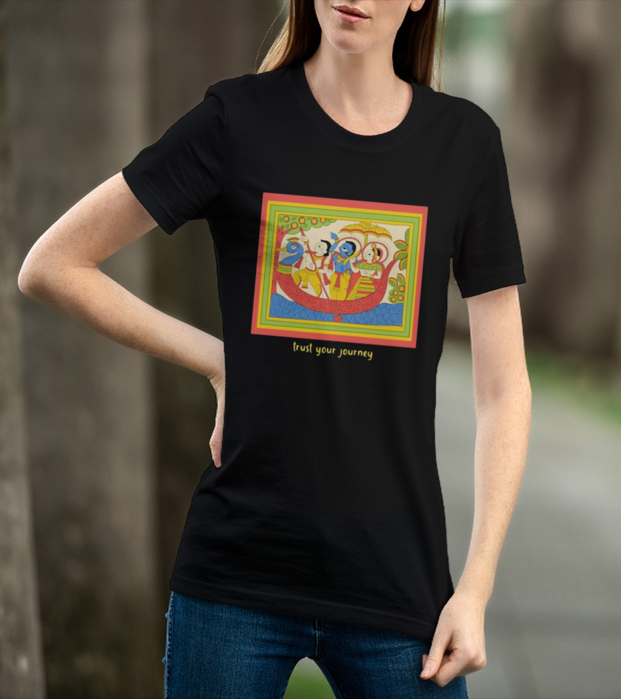 Phad Paintings Trust Your Journey Krishna Radha Boat Scene T-Shirt