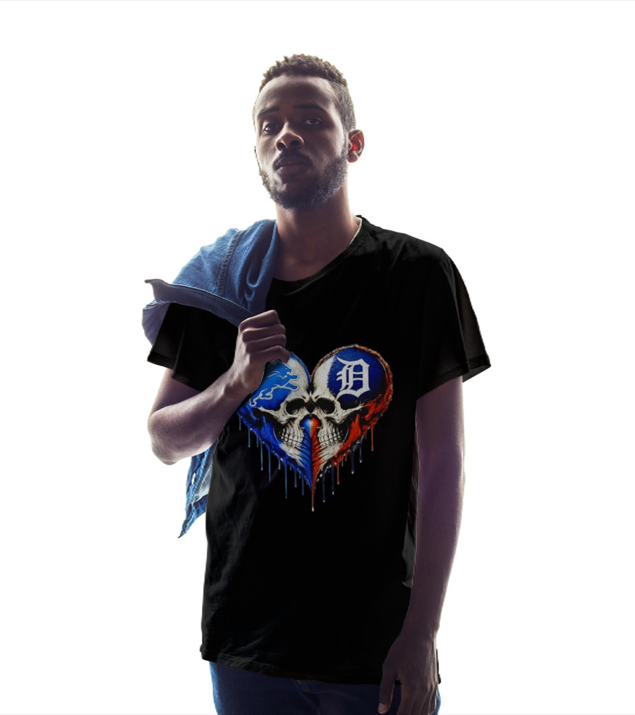 Detroit Lions And Detroit Tigers Skull Heart T-Shirt