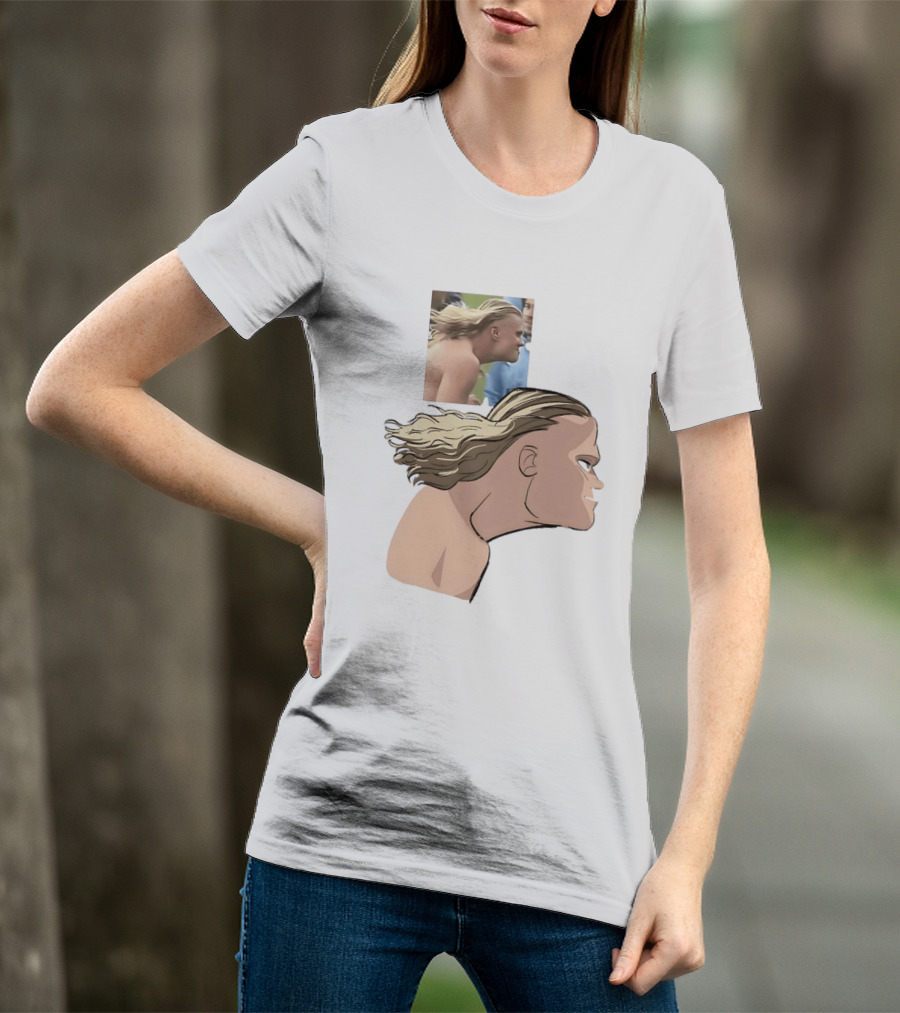 Erling Haaland Long Hair Meme Jawline Football Flowing Hairstyle T-Shirt
