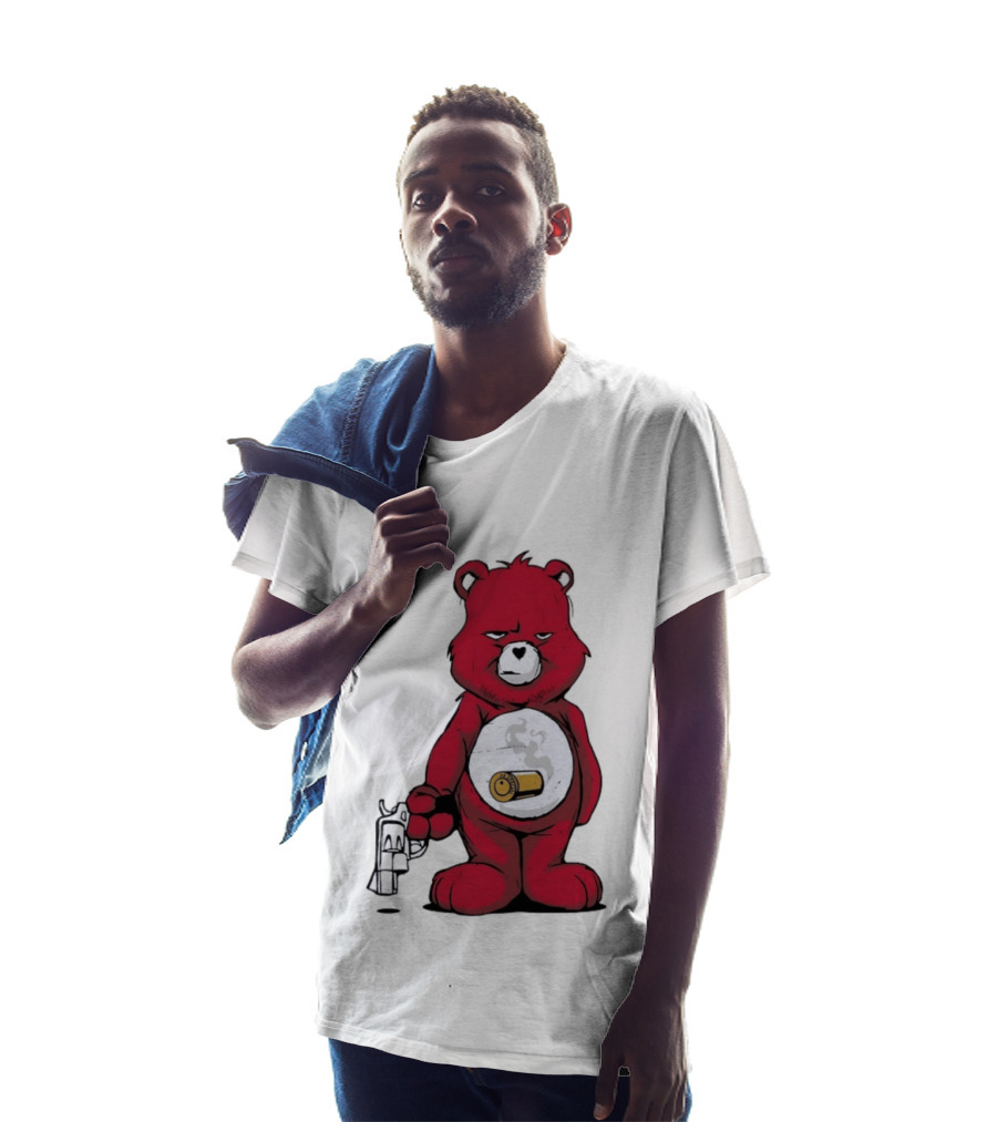 Red Bear With Revolver .38 Special Bullet Smoke T-Shirt