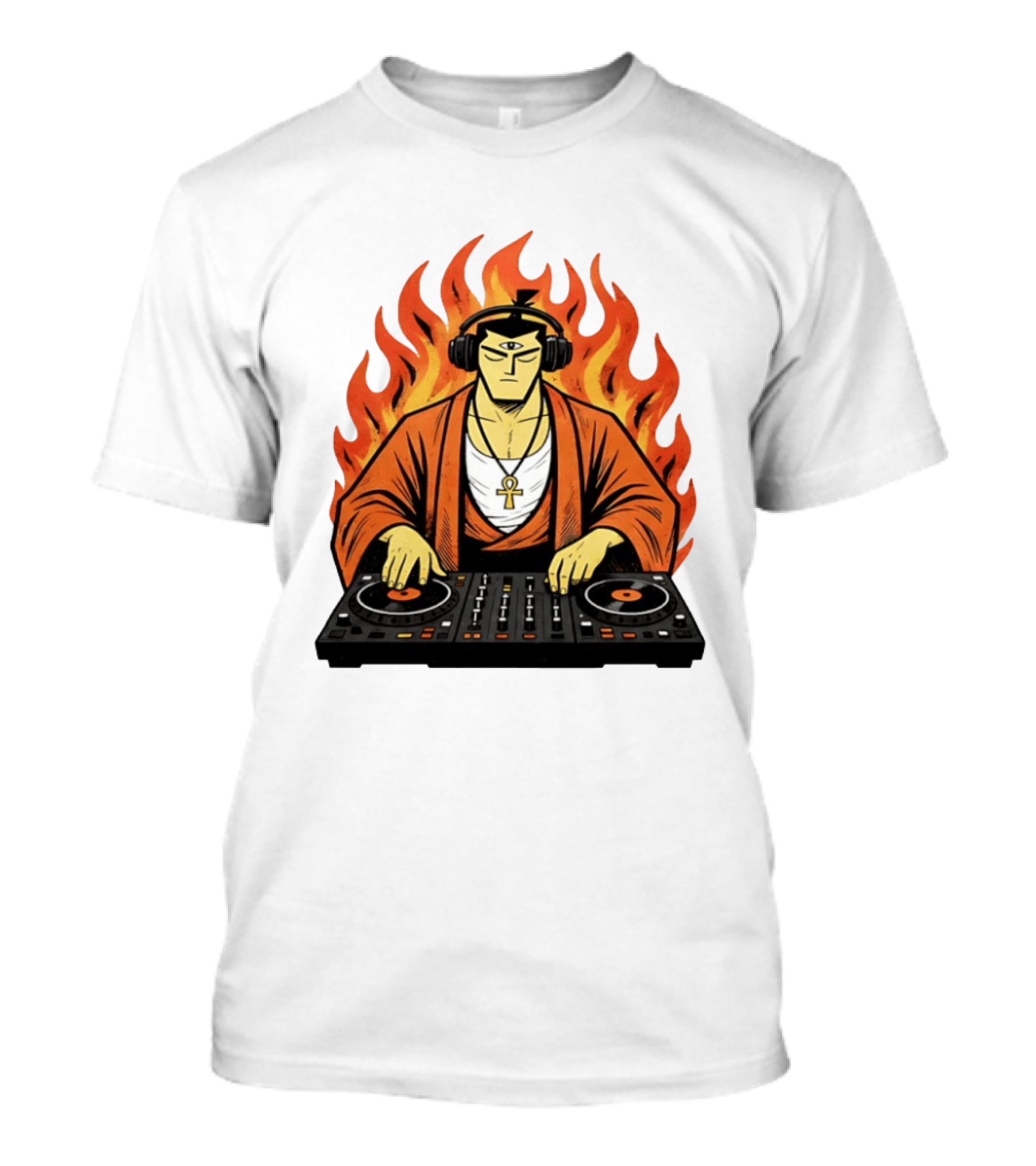 Samurai Jack DJing With Headphones Fire Music Mixer T-Shirt