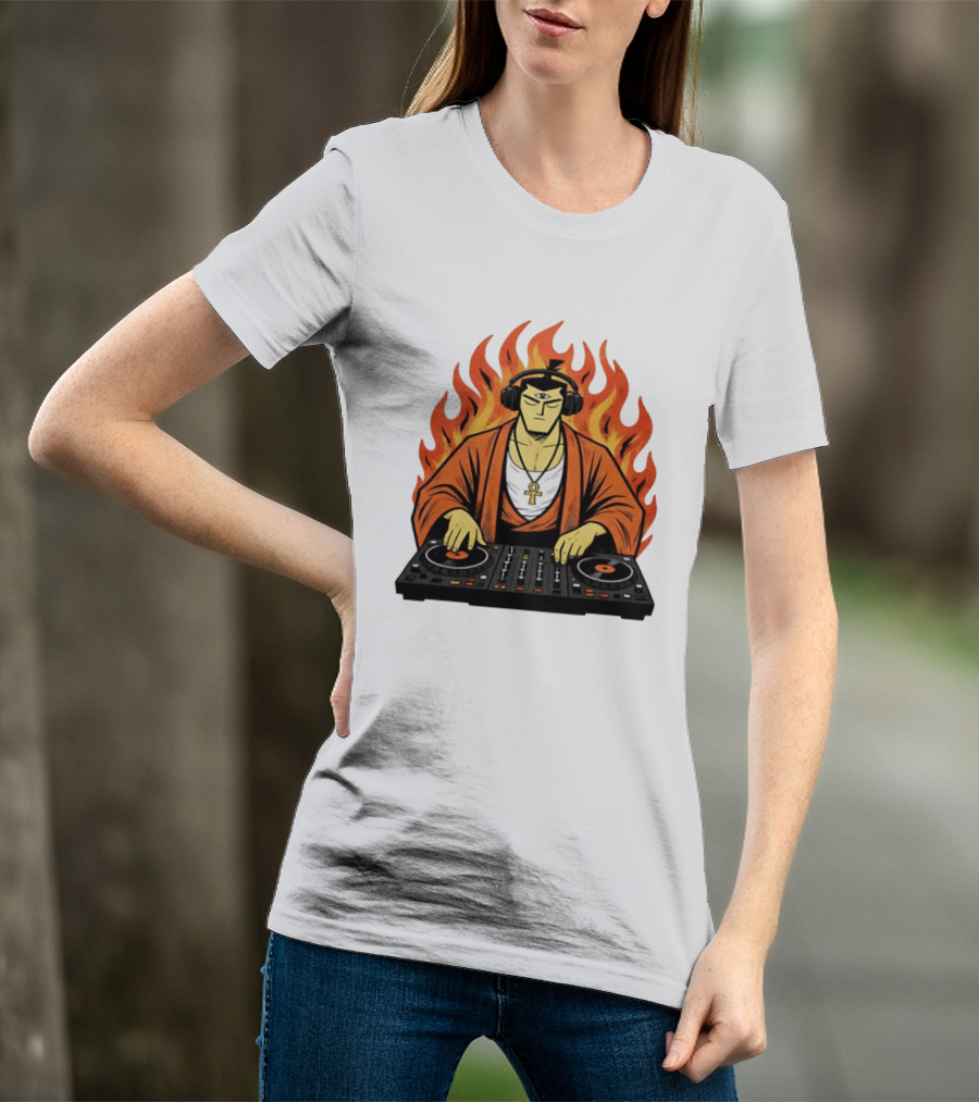 Samurai Jack DJing With Headphones Fire Music Mixer T-Shirt