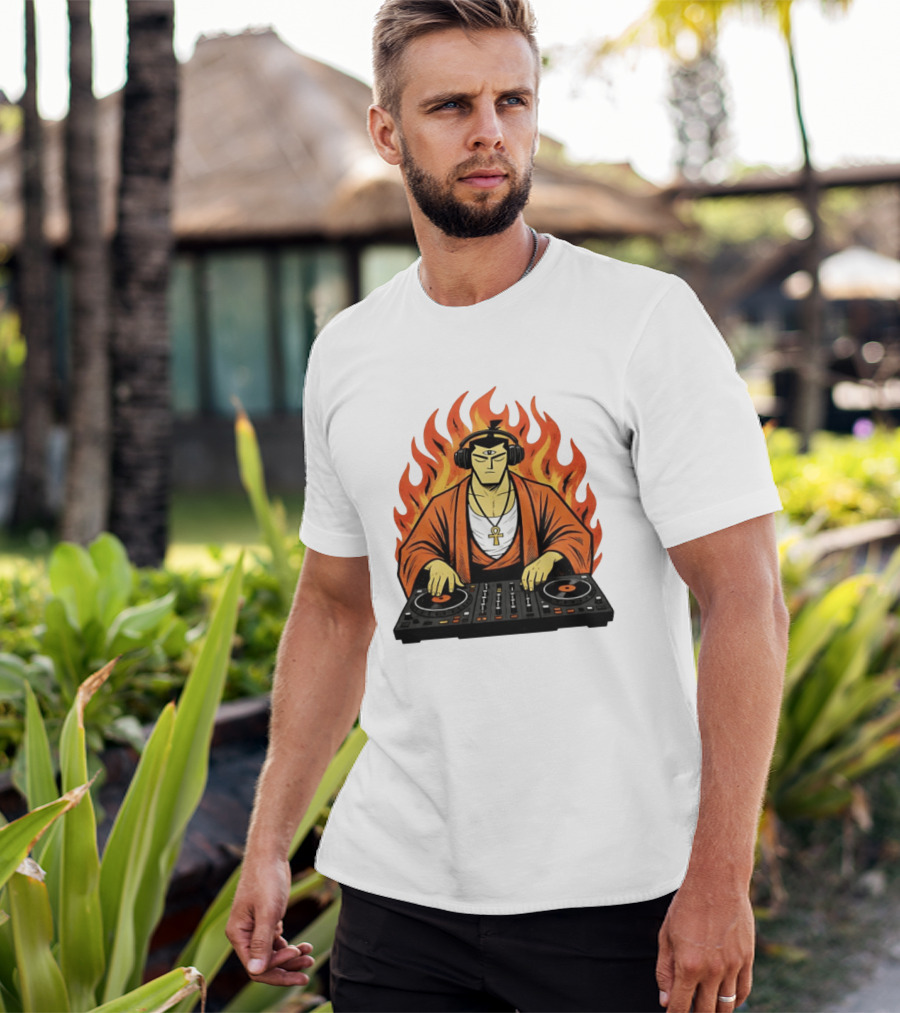 Samurai Jack DJing With Headphones Fire Music Mixer T-Shirt