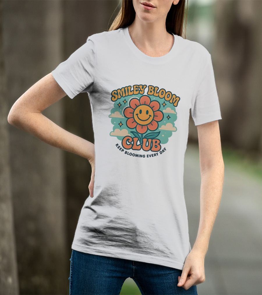 Smiley Bloom Club Keep Blooming Every Day Flower Cloud Star T-Shirt