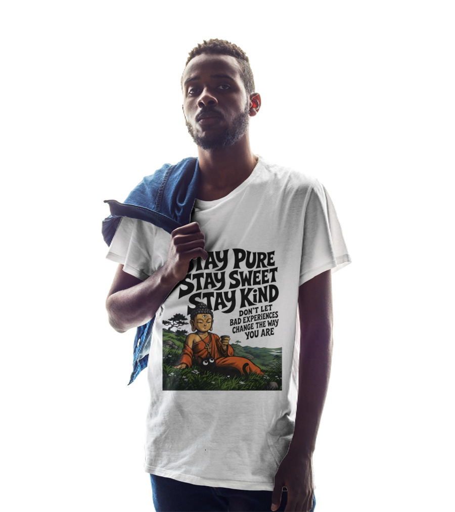 Stay Pure Stay Sweet Stay Kind Buddha Meditation With Cat Don't Let Bad Experiences Change The Way You Are T-Shirt