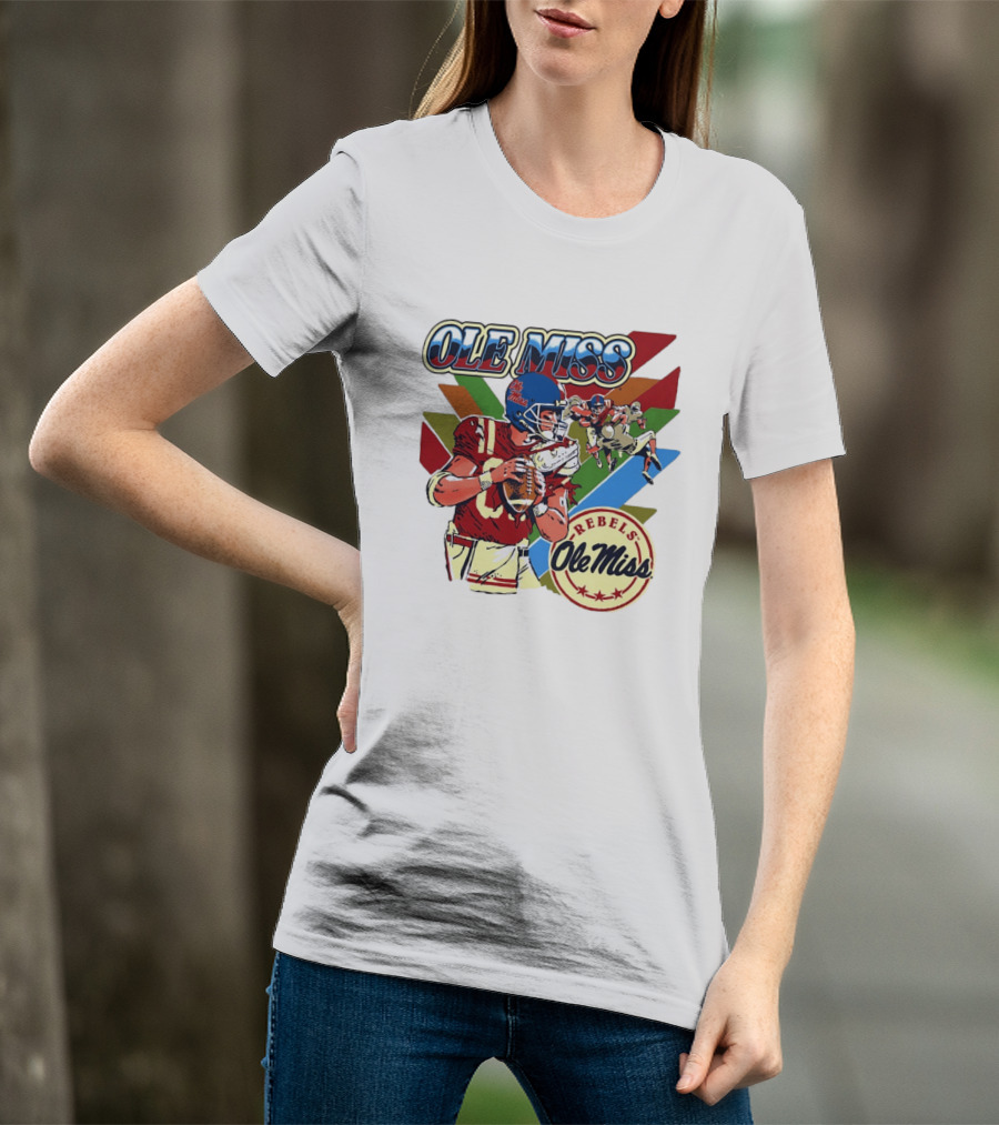 Ole Miss Rebels Football Player Action Retro Style Collaboration T-Shirt