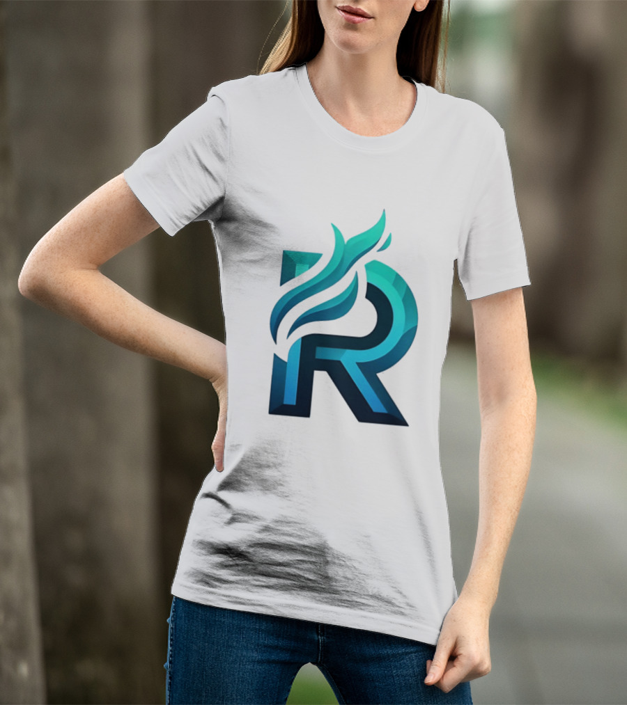 R Flame Letter Blue Green Gradient T-Shirt