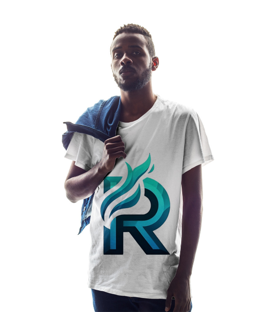 R Flame Letter Blue Green Gradient T-Shirt