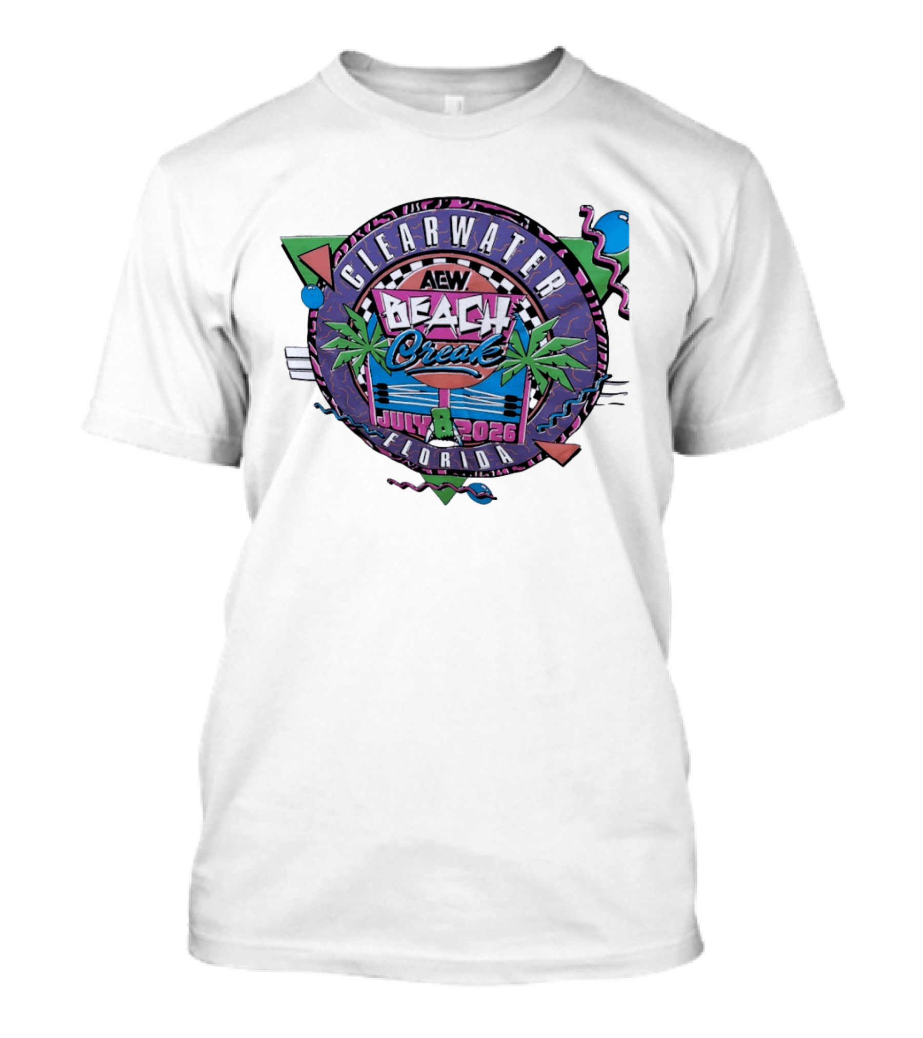 AEW Beach Break Clearwater Florida July 8 2026 Wrestling Event Tropical Palm Trees And Retro Waves T-Shirt