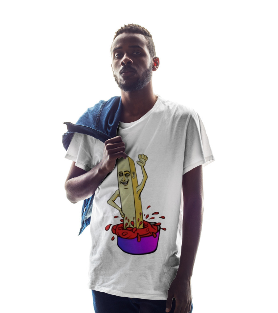 French Fry With Face Humorously Dipping In Ketchup Bowl T-Shirt