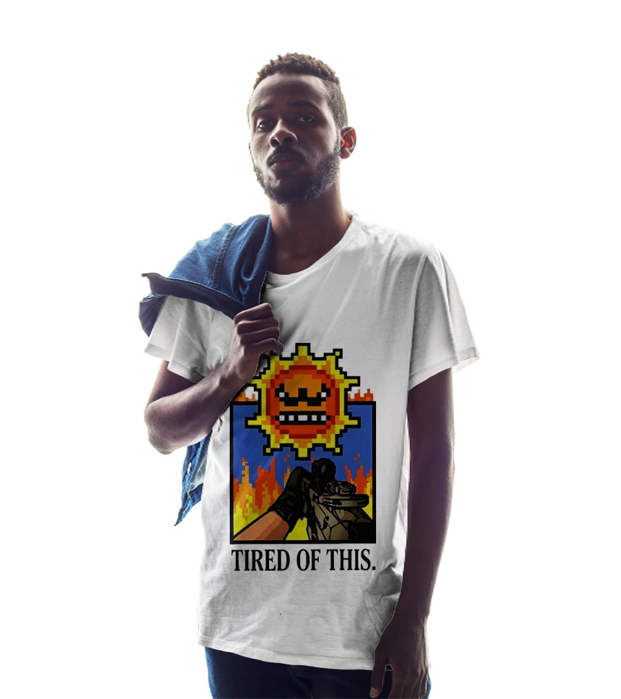 Tired Of This Pixel Sun Fire Gaming Weapon Retro Aesthetic T-Shirt