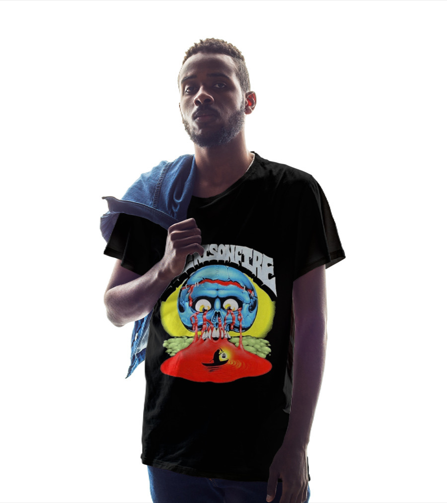 Alexisonfire Skull Island Creepy Blue Skull With Red Eyes And Boat T-Shirt