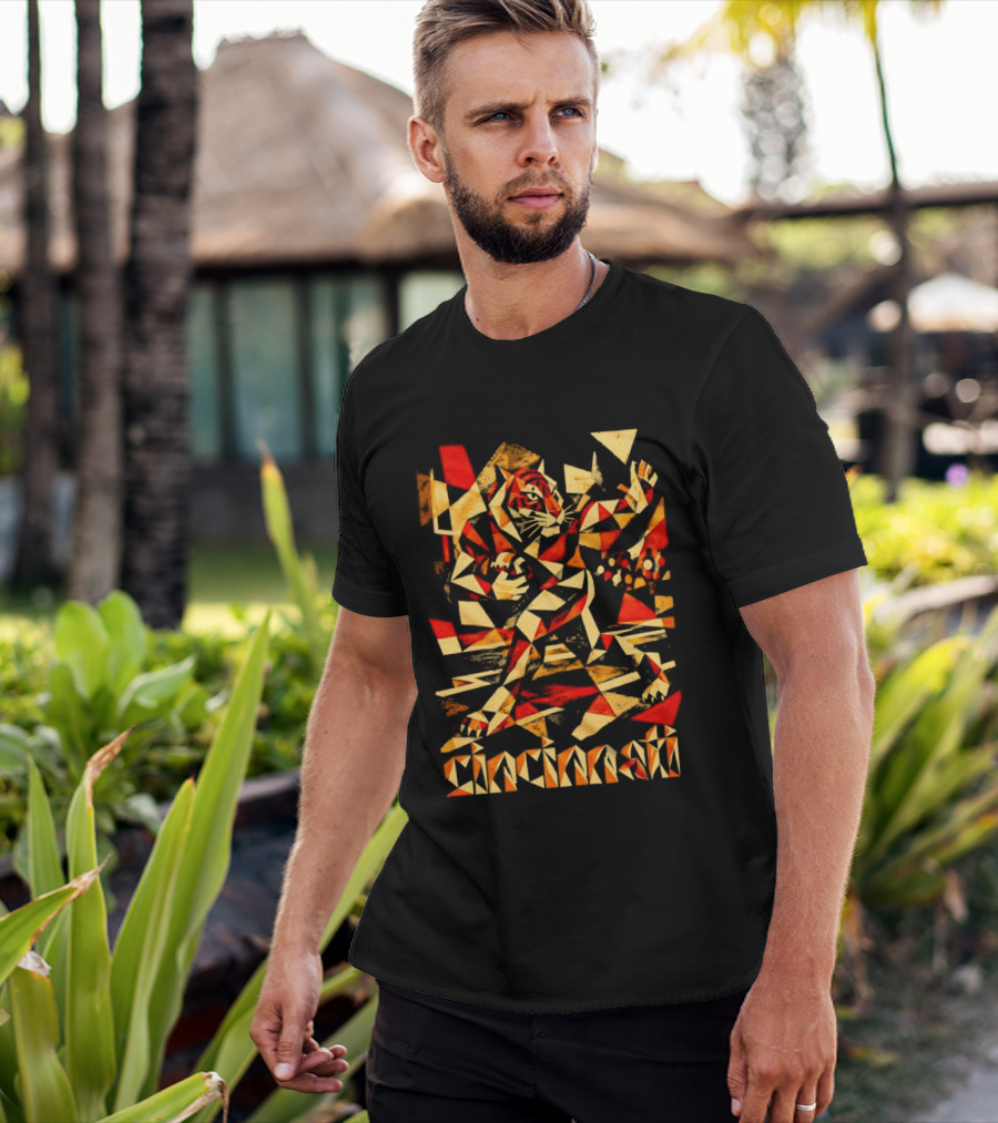 Cincinnati Bengals Tiger Geometric Football T-Shirt