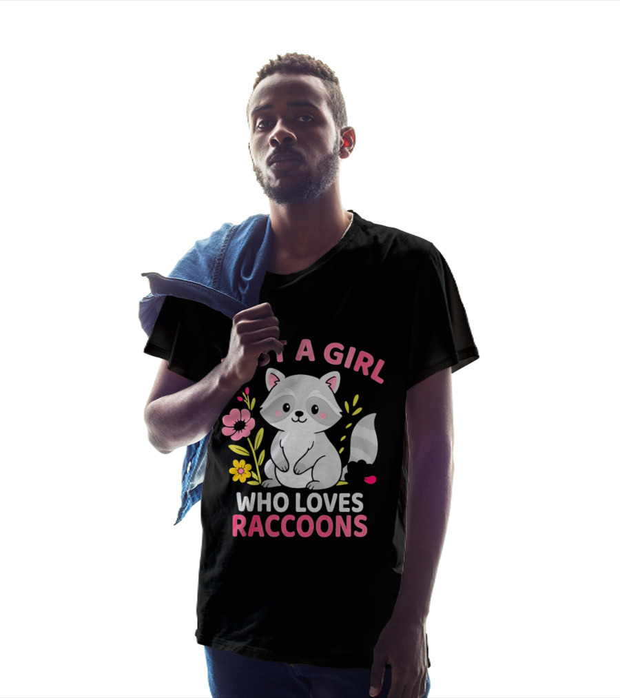 Just A Girl Who Loves Raccoons Cute Animal Lover Floral T-Shirt